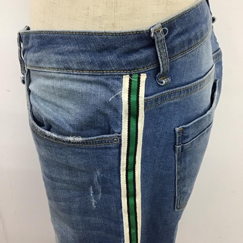 ザラ ZARA パンツ デニム、ジーンズ 5899 076 406 ダメージ サイドライン ストレッチ ダメージ加工 青 / ブルー /  レディース USED 古着 中古 10123232