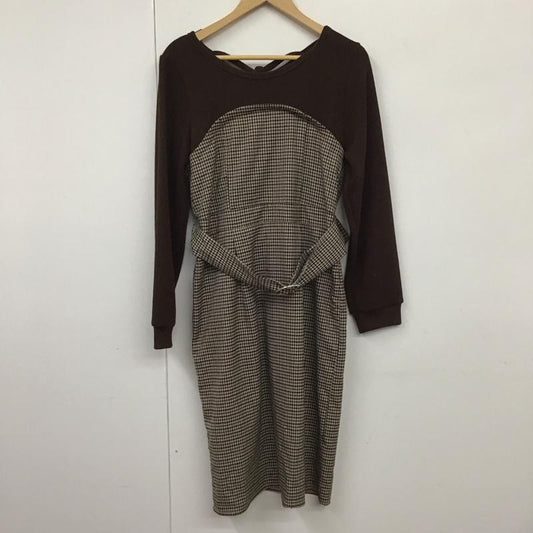マジェスティックレゴン MAJESTIC LEGON ワンピース ひざ丈スカート 1096061056 チェックドッキングワンピース M 無地 X チェック 茶 / ブラウン /  レディース USED 古着 中古 10130332