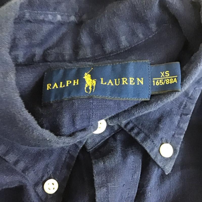 ラルフローレン RALPHLAUREN シャツ、ブラウス 半袖 リネン ボタンダウン XS ワンポイント 紺 / ネイビー /  メンズ USED 古着 中古 10114037