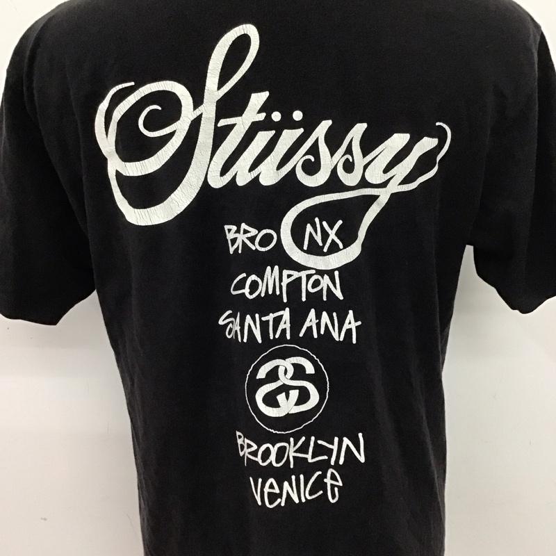 ステューシー STUSSY Tシャツ 半袖 半袖カットソー プリントTシャツ クルーネックカットソー M プリント 黒 / ブラック /  メンズ USED 古着 中古 10125053
