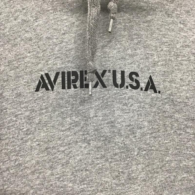 アヴィレックス AVIREX U.S.A. パーカー 長袖 長袖パーカー プルオーバーパーカー スウェット M ロゴ、文字 灰 / グレー /  メンズ USED 古着 中古 10142419