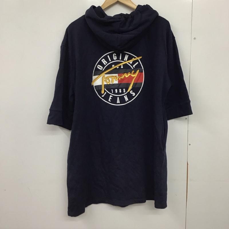 トミー ジーンズ TOMMY JEANS パーカー 半袖 半袖パーカーカットソー プルオーバーパーカー M ロゴ、文字 紺 / ネイビー /  メンズ USED 古着 中古 10147285