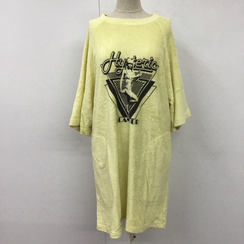 ヒステリックグラマー HYSTERIC GLAMOUR ワンピース ひざ丈スカート 半袖ワンピース クルーネックワンピース カジュアルワンピース FREE プリント 黄 / イエロー /  レディース USED 古着 中古 10117301