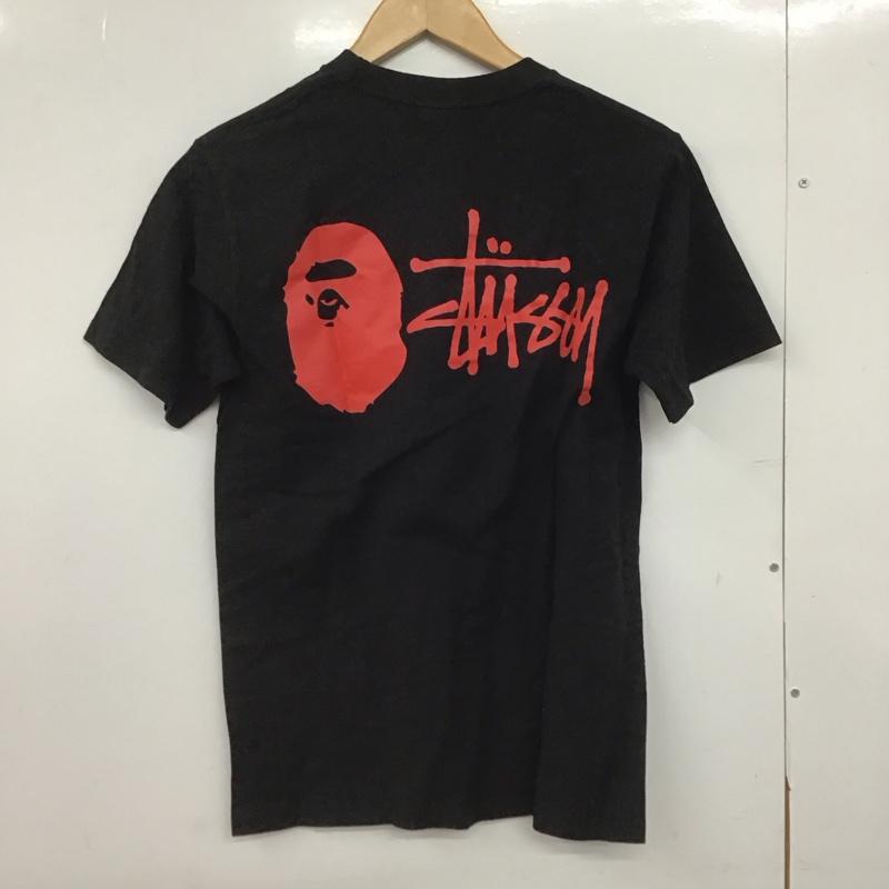 ステューシー STUSSY Tシャツ 半袖 半袖カットソー プリントTシャツ クルーネックカットソー ape コラボ S ロゴ、文字 黒 / ブラック /  メンズ USED 古着 中古 10146719