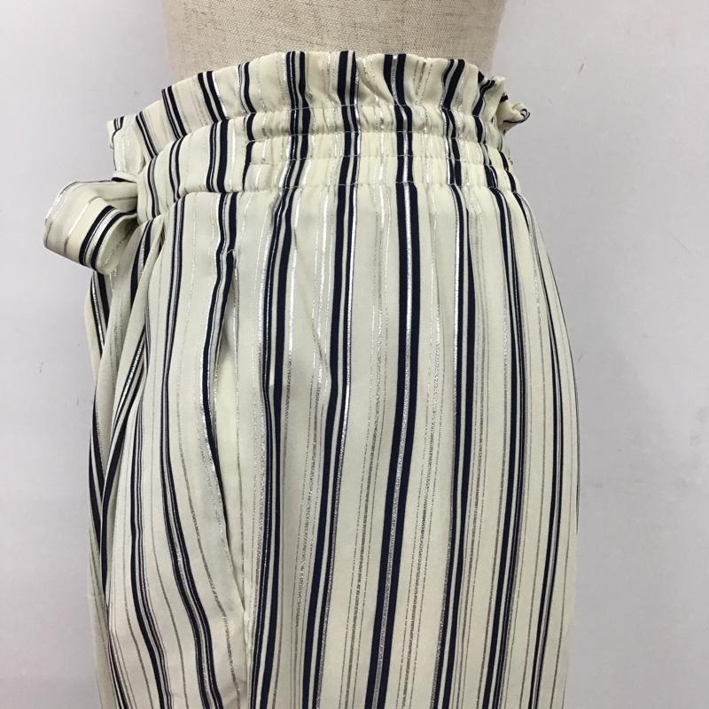 ザラベーシック ZARA BASIC ボトムス ボトムス 9929 221 104 ワイドパンツ クロップド丈 S ストライプ 紺 / ネイビー / X 銀 / シルバー / X オフホワイト / オフホワイト /  レディース USED 古着 中古 10117229