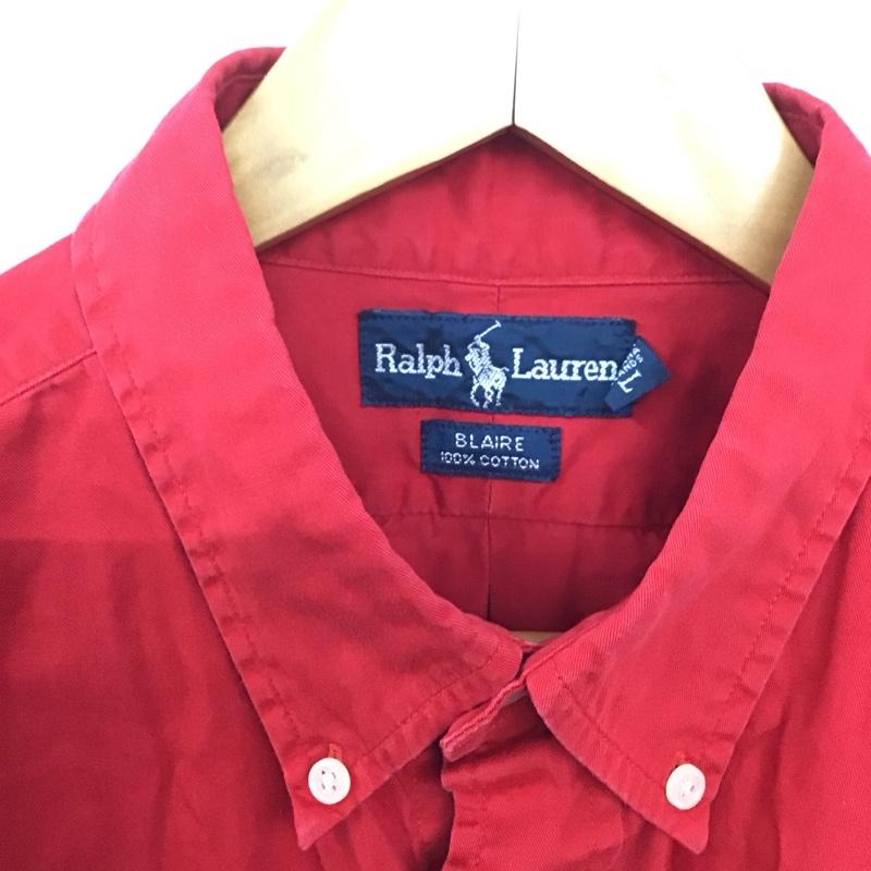 ラルフローレン RALPHLAUREN シャツ、ブラウス 長袖 長袖シャツ 無地シャツ カラーシャツ ボタンダウンシャツ L ロゴ、文字 赤 / レッド /  メンズ USED 古着 中古 10144905