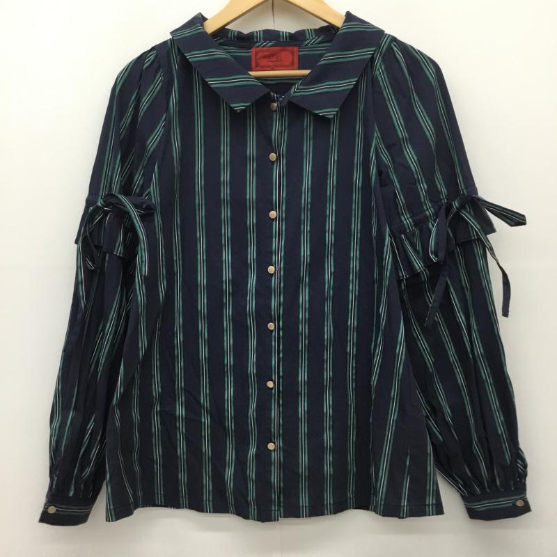ソマリ somari シャツ、ブラウス 長袖 1 ストライプ 紺 / ネイビー / X 緑 / グリーン /  レディース USED 古着 中古 10141834