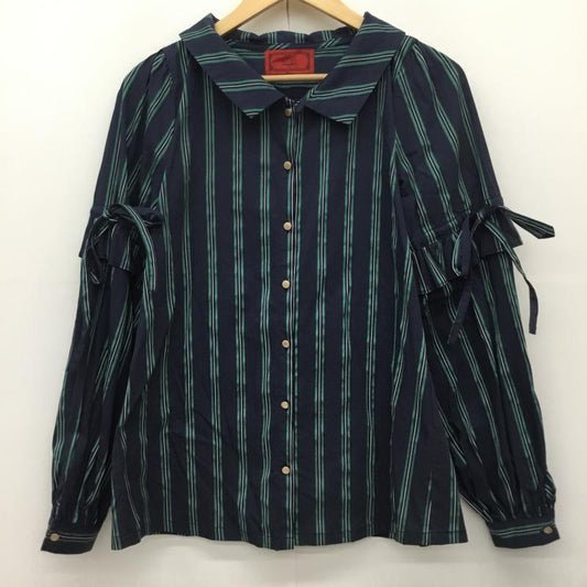 ソマリ somari シャツ、ブラウス 長袖 1 ストライプ 紺 / ネイビー / X 緑 / グリーン /  レディース USED 古着 中古 10141834