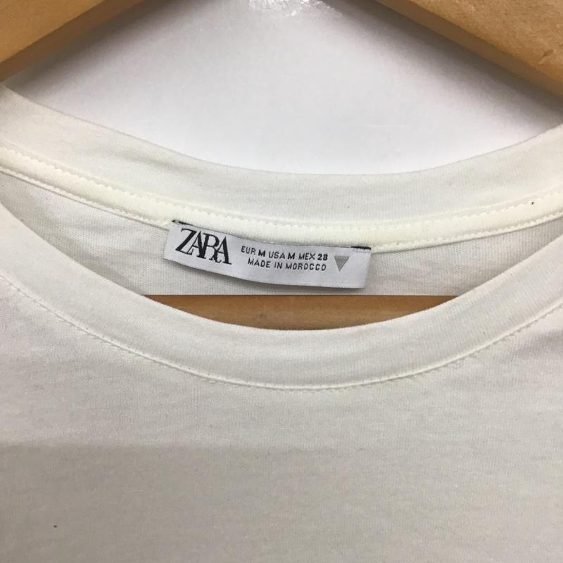 ザラ ZARA カットソー 半袖 0085 378 251 袖プリーツ フリル M 無地 白 / ホワイト /  レディース USED 古着 中古 10139119