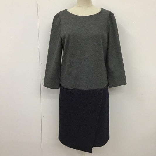 アンタイトル UNTITLED ワンピース ひざ丈スカート AD153-55428JJ 七分袖 ドッキング 後ろファスナー ヘリンボーン 2 無地 灰 / グレー / X 紺 / ネイビー /  レディース USED 古着 中古 10111080