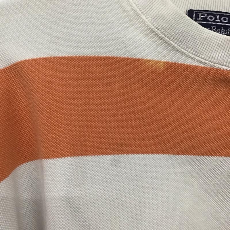 ポロバイラルフローレン Polo by RALPH LAUREN トレーナー 長袖 長袖トレーナー スウェット クルーネック プルオーバー S ボーダー柄 白 / ホワイト / X 橙 / オレンジ /  メンズ USED 古着 中古 10142383