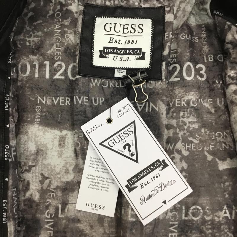 ゲス Guess ジャケット、上着 ジャンパー、ブルゾン Faux　leather　bomber L ワンポイント X プリント 黒 / ブラック /  メンズ USED 古着 中古 10122732