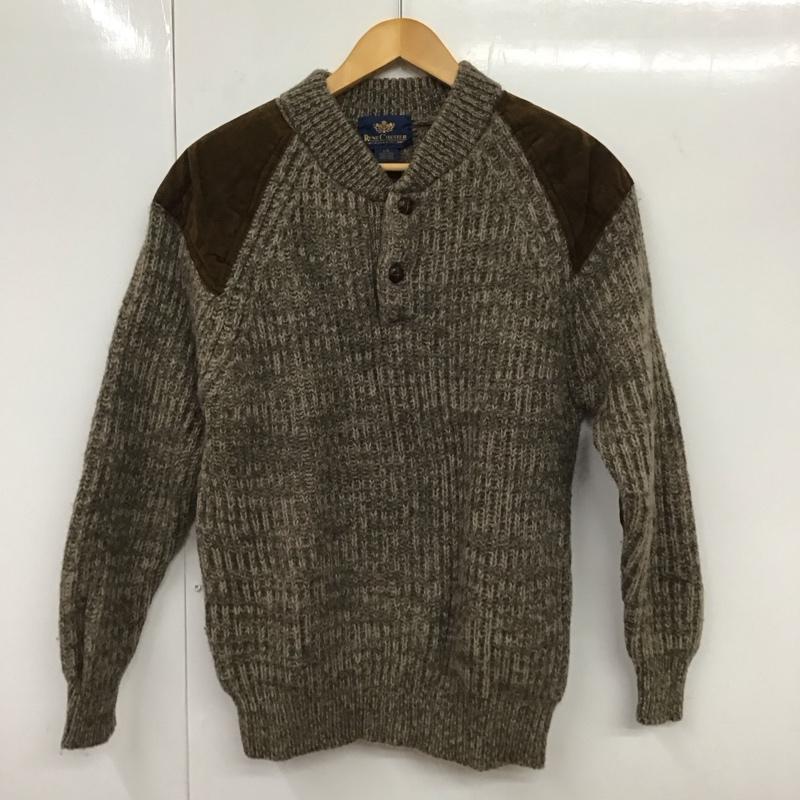 古着 USED ニット、セーター 長袖 長袖ニットカットソー ヘンリーネック セーター L 無地 茶 / ブラウン /  メンズ USED 古着 中古 10131545