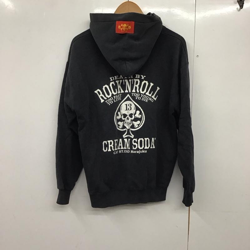 クリームソーダ CREAMSODA パーカー 長袖 ジップアップ フルジップ スウェット L ロゴ、文字 黒 / ブラック /  メンズ USED 古着 中古 10144716