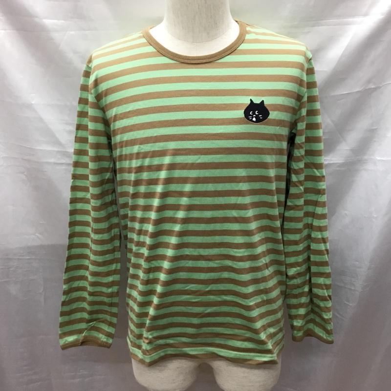 ニャー にゃー Tシャツ 長袖 Ne-net NY61JK014 ボーダー ロンT 3 ワンポイント ベージュ / ベージュ / X 薄緑 / ライトグリーン /  メンズ USED 古着 中古 10117190