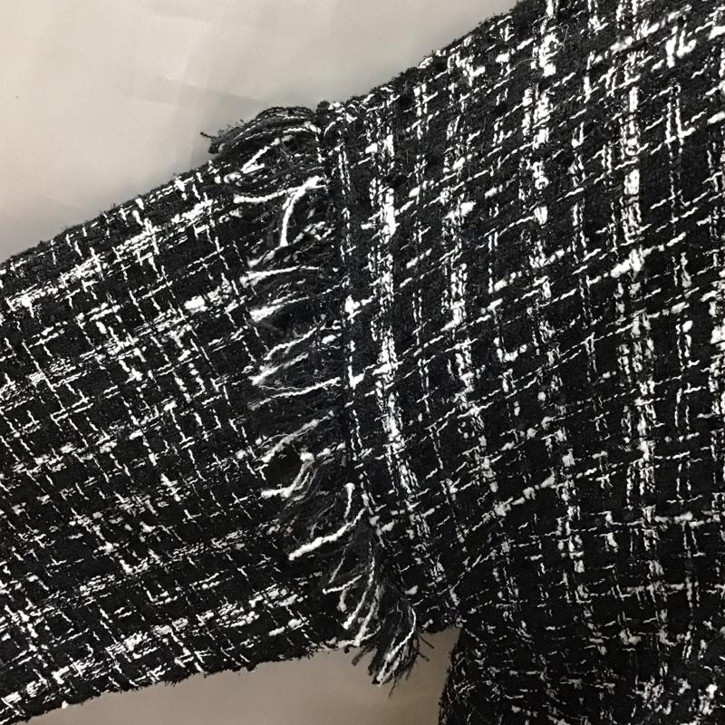 ザラ ZARA ニット、セーター 長袖 3440 250 800 モックネック フリンジ XS チェック 黒 / ブラック / X 白 / ホワイト /  レディース USED 古着 中古 10118431