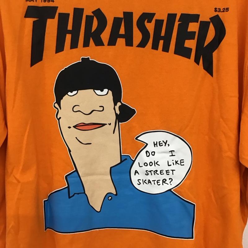 スラッシャー THRASHER Tシャツ 半袖 THMM-006 MAGAZINE COVER バックラバープリントTシャツ ビックシルエット L プリント 橙 / オレンジ /  メンズ USED 古着 中古 10134548