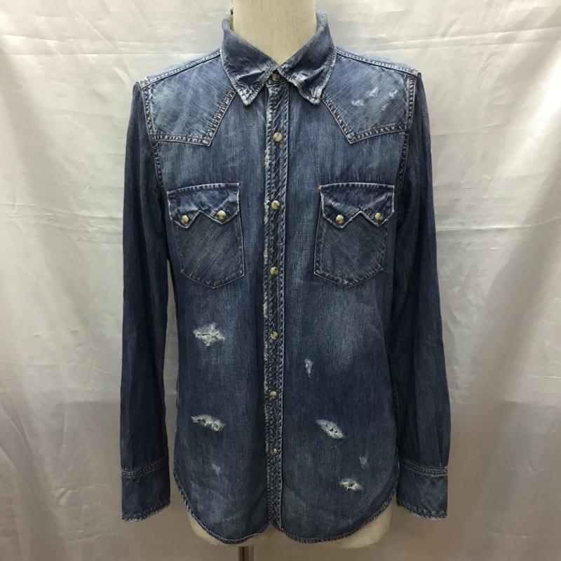 ティーエムティー TMT シャツ、ブラウス 長袖 長袖シャツ カラーシャツ ポケットシャツ 長袖カットソー デニムシャツ L 無地 インディゴ / インディゴ /  メンズ USED 古着 中古 10118654