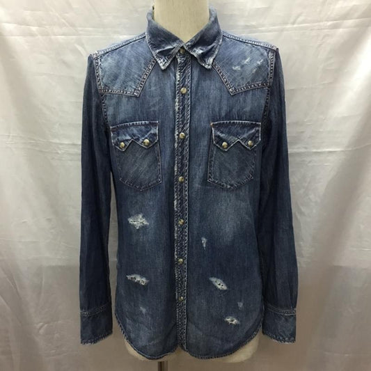 ティーエムティー TMT シャツ、ブラウス 長袖 長袖シャツ カラーシャツ ポケットシャツ 長袖カットソー デニムシャツ L 無地 インディゴ / インディゴ /  メンズ USED 古着 中古 10118654