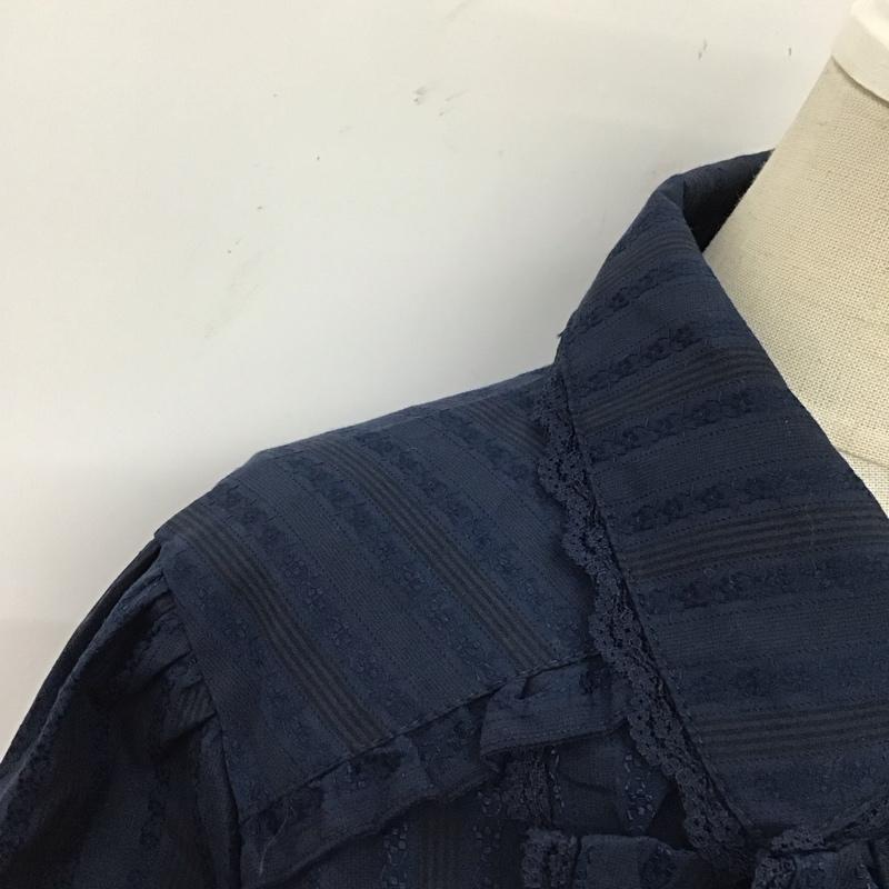 アクシーズファム axes femme シャツ、ブラウス 長袖 TY91X71 フリルブラウス L ストライプ 紺 / ネイビー /  レディース USED 古着 中古 10112366