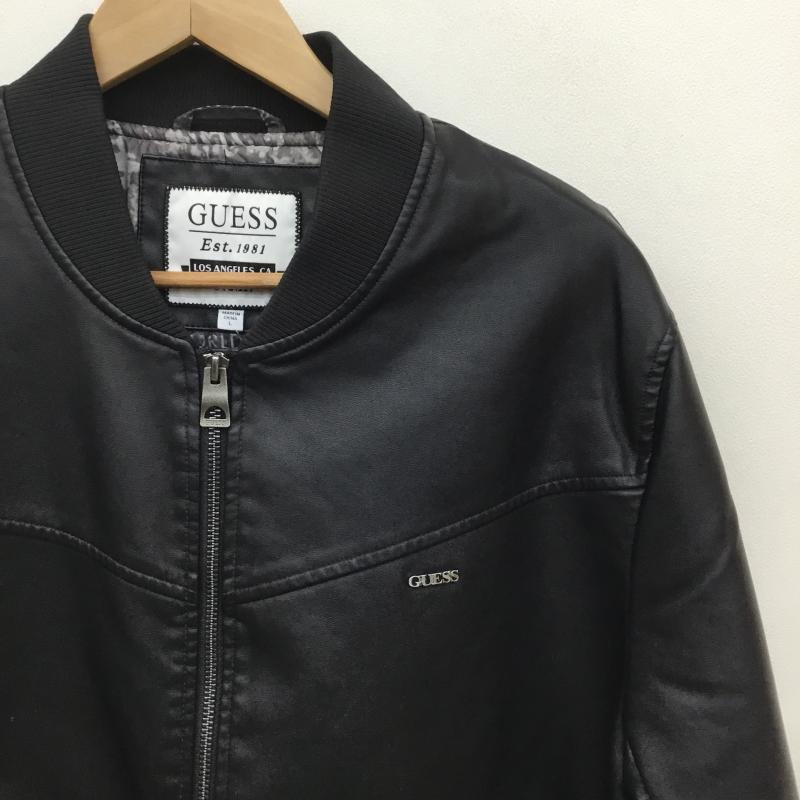 ゲス Guess ジャケット、上着 ジャンパー、ブルゾン Faux　leather　bomber L ワンポイント X プリント 黒 / ブラック /  メンズ USED 古着 中古 10122732