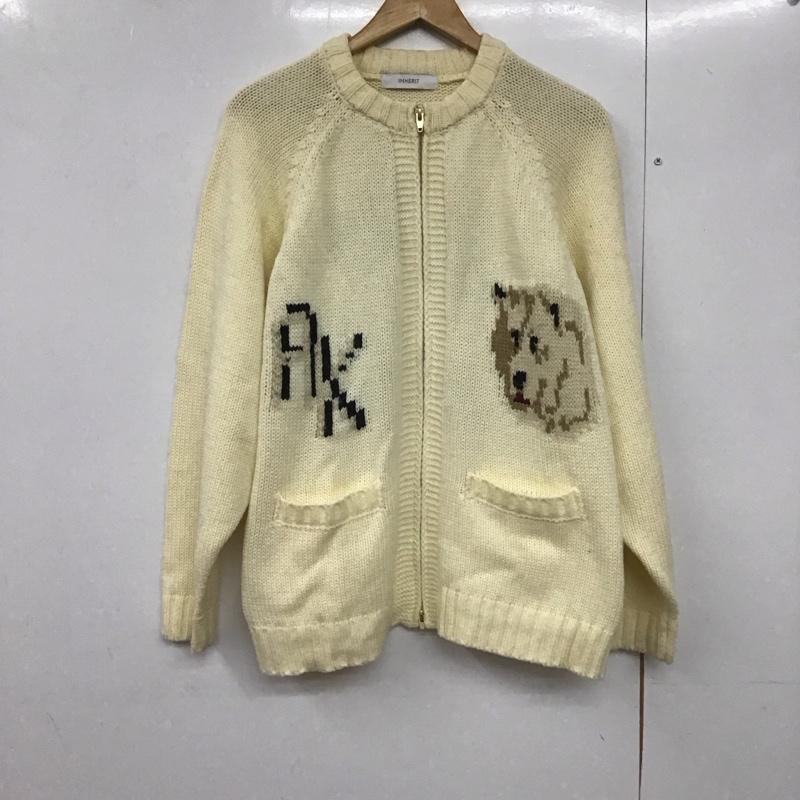 インヘリット INHERIT カーディガン 長袖 ジップアップニットカーディガン ニットジャケット アウター M プリント 白 / ホワイト /  メンズ USED 古着 中古 10142386
