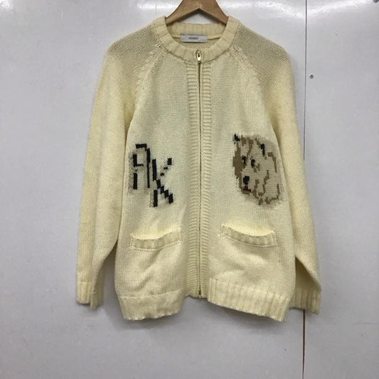 インヘリット INHERIT カーディガン 長袖 ジップアップニットカーディガン ニットジャケット アウター M プリント 白 / ホワイト /  メンズ USED 古着 中古 10142386