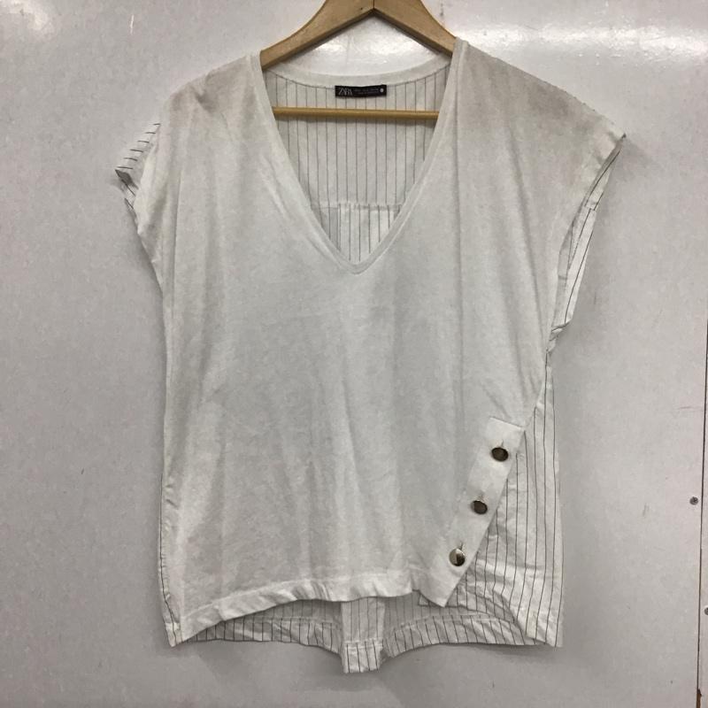 ザラ ZARA カットソー 半袖 S 無地 X ストライプ 白 / ホワイト /  レディース USED 古着 中古 10140395