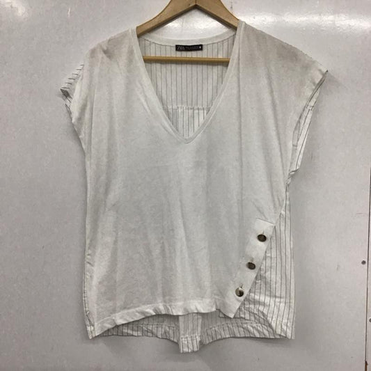 ザラ ZARA カットソー 半袖 S 無地 X ストライプ 白 / ホワイト /  レディース USED 古着 中古 10140395