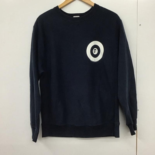 ベイプ BAPE トレーナー 長袖 長袖トレーナー スウェット クルーネック プルオーバー M ロゴ、文字 紺 / ネイビー /  メンズ USED 古着 中古 10130270