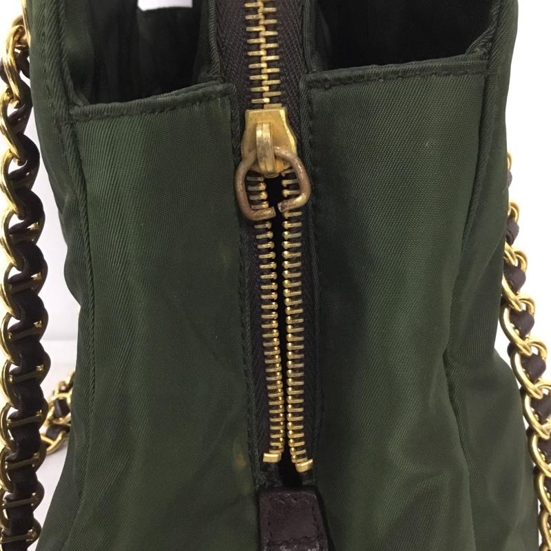 プラダ PRADA トートバッグ トートバッグ チェーンベルト ロゴ、文字 カーキ / カーキ / X 金 / ゴールド /  レディース USED 古着 中古 10150238