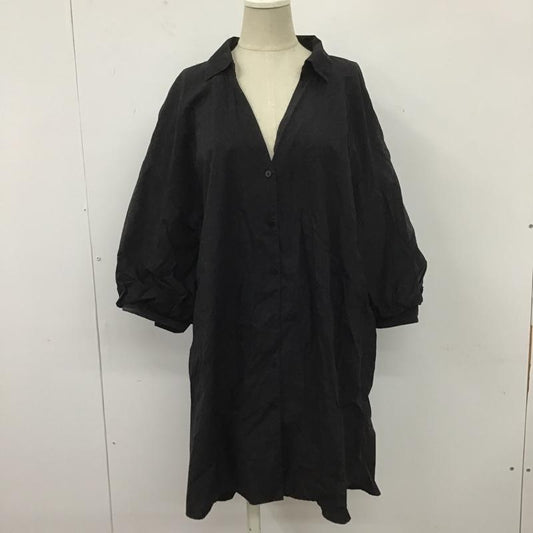 ザラ ZARA シャツ、ブラウス 半袖 半袖シャツ ロングシャツ ノーカラーシャツ 前開カーディガン M 無地 黒 / ブラック /  レディース USED 古着 中古 10105941
