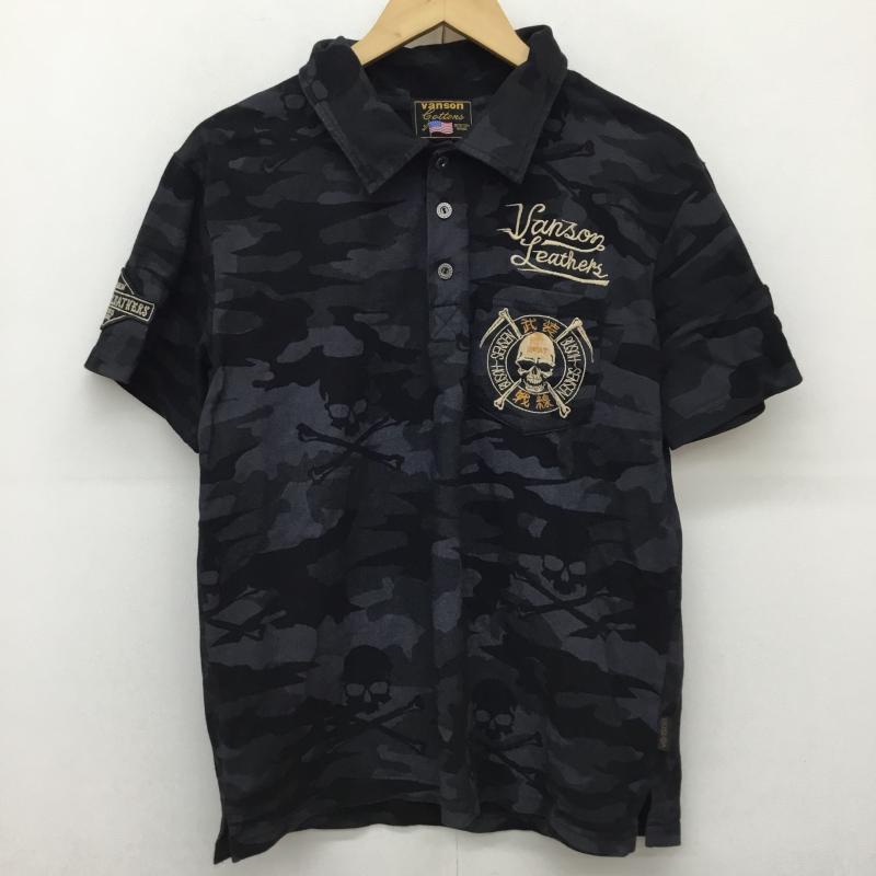 ヴァンソン VANSON ポロシャツ 半袖 武装戦線 M スカル 黒 / ブラック /  メンズ USED 古着 中古 10145809