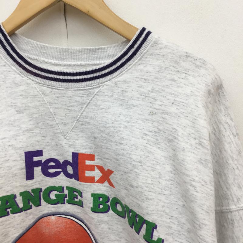 ユーズドクロージング used clothes トレーナー 長袖 LEGENDS　FedEx　Syracuse　college　sweatshirt　USA製 L ロゴ、文字 X プリント 灰 / グレー / X 橙 / オレンジ / X 紫 / パープル / X 緑 / グリーン /  メンズ USED 古着 中古 10124393