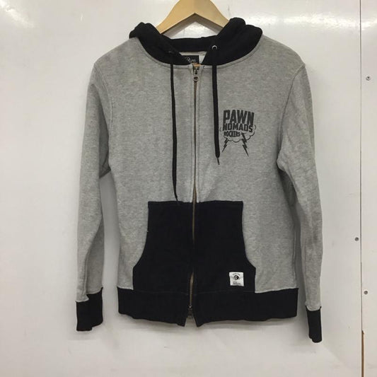 パウン PAWN パーカー 長袖 長袖パーカー ジップアップパーカー スウェット M プリント 灰 / グレー /  メンズ USED 古着 中古 10138593
