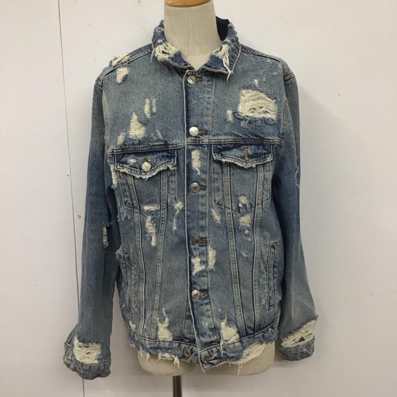 ザラ ZARA ジャケット、上着 ジャケット、ブレザー デニムジャケット カラージャケット 長袖ジャケット ダメージ加工ブルゾン L 無地 インディゴ / インディゴ /  メンズ USED 古着 中古 10110811