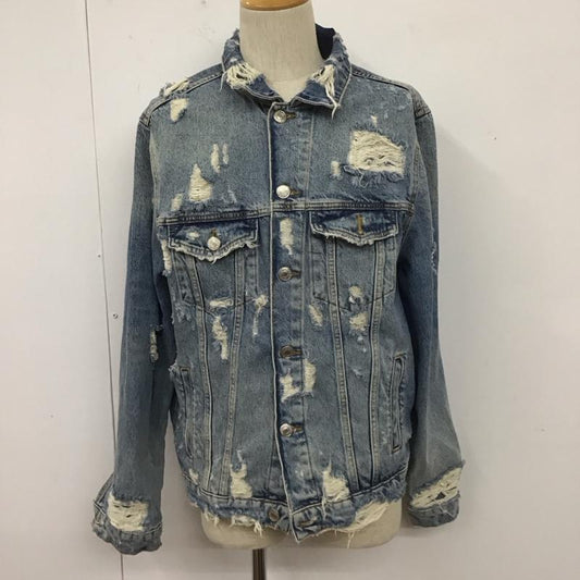 ザラ ZARA ジャケット、上着 ジャケット、ブレザー デニムジャケット カラージャケット 長袖ジャケット ダメージ加工ブルゾン L 無地 インディゴ / インディゴ /  メンズ USED 古着 中古 10110811