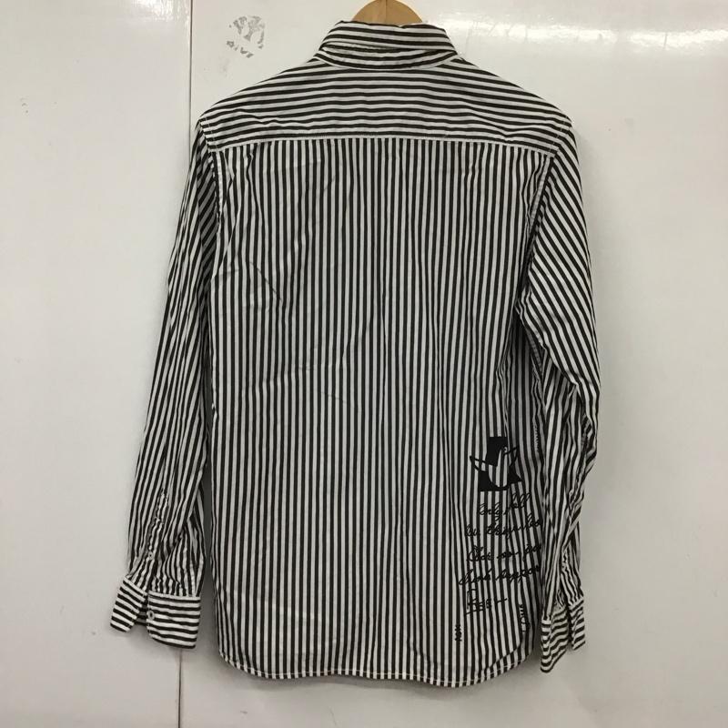 マーク・ゴンザレス Mark Gonzales シャツ、ブラウス 長袖 2G8-9209 バックロゴ ボタンダウン M ストライプ 白 / ホワイト / X 黒 / ブラック /  メンズ USED 古着 中古 10129126