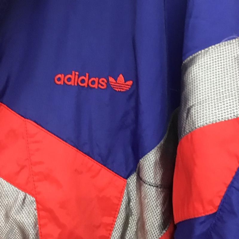 アディダス adidas ジャケット、上着 ジャンパー、ブルゾン ジップアップジャケット ナイロンジャケット アウター L ロゴ、文字 青 / ブルー / X 赤 / レッド / X 銀 / シルバー /  メンズ USED 古着 中古 10140741