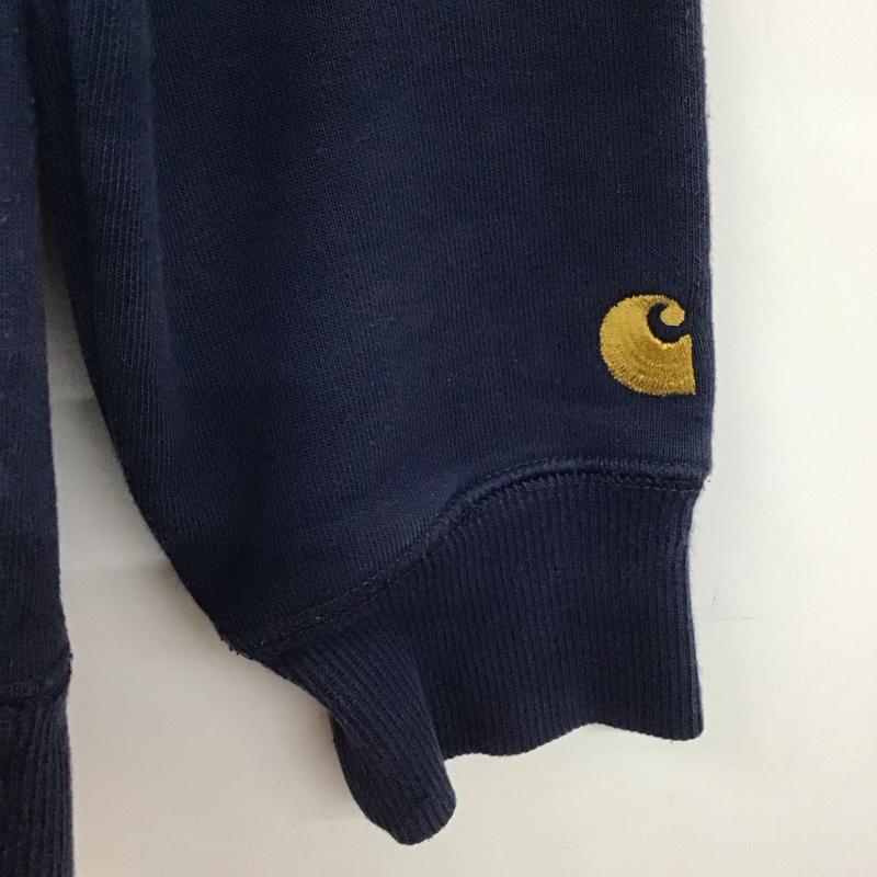 カーハート Carhartt トレーナー 長袖 長袖トレーナー スウェット クルーネック プルオーバートレーナー 裏起毛 S 無地 紺 / ネイビー /  メンズ USED 古着 中古 10131977