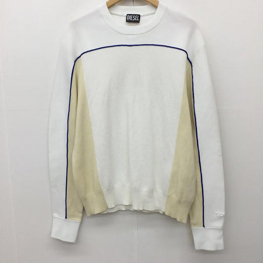 ディーゼル DIESEL ニット、セーター 半袖 L  白 / ホワイト / X 黄 / イエロー / X 青 / ブルー /  メンズ USED 古着 中古 10133595