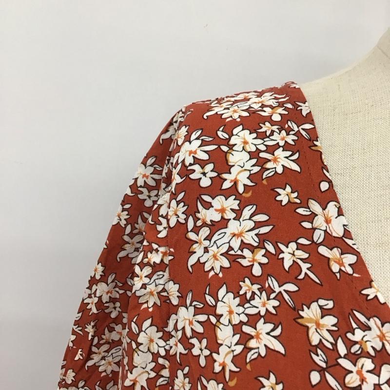 古着 USED ワンピース ロングスカート ZANZEA 半袖 前開き Vネック S 花柄 茶 / ブラウン /  レディース USED 古着 中古 10115323