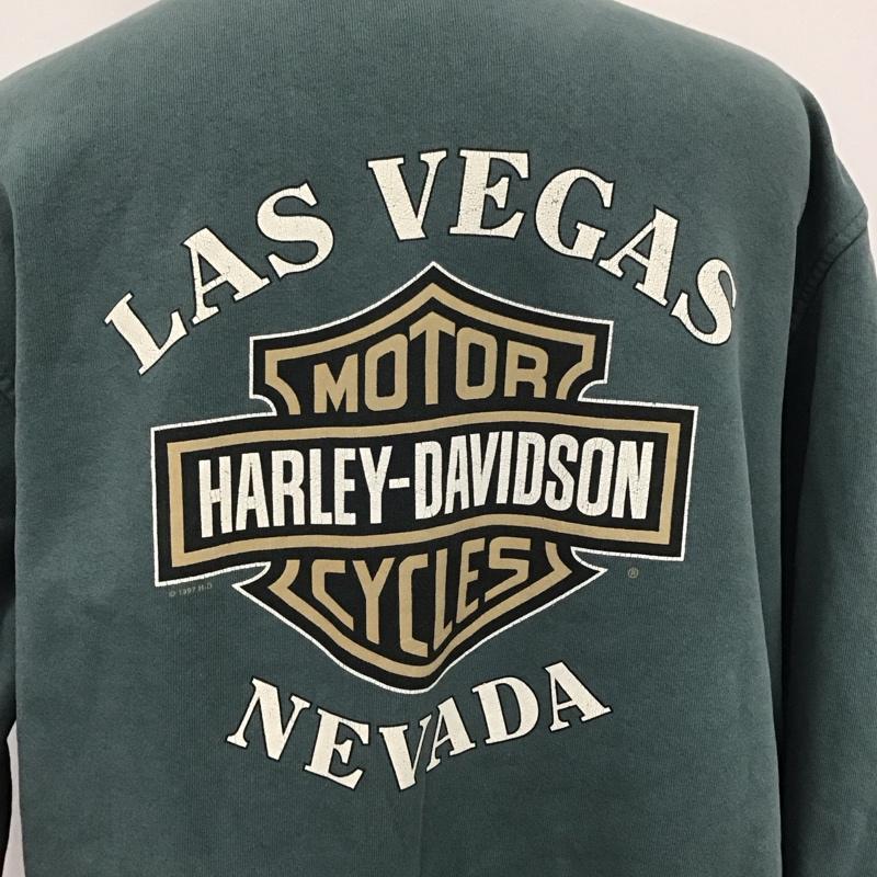 ハーレーダビッドソン Harley-Davidson トレーナー 長袖 長袖トレーナー スウェット ジップアップネック リブスウェットカットソー L ロゴ、文字 緑 / グリーン /  メンズ USED 古着 中古 10124331