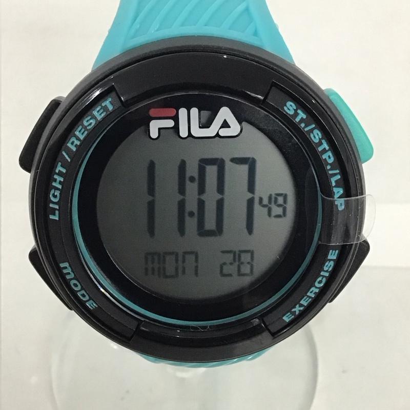 フィラ FILA 腕時計 デジタル 38-163 ロゴ、文字 黒 / ブラック / X 水色 / ライトブルー /  メンズ USED 古着 中古 10135250
