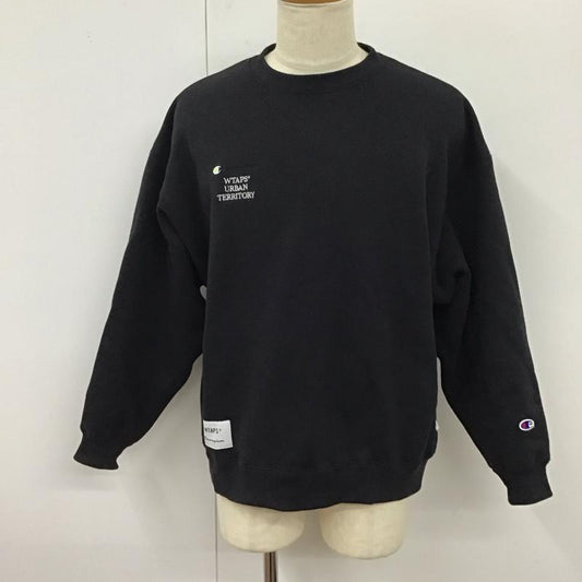 ダブルタップス W)TAPS トレーナー 長袖 c8-x016 WTAPS×Champion クルーネックスウェットシャツ M ロゴ、文字 黒 / ブラック /  メンズ USED 古着 中古 10120529