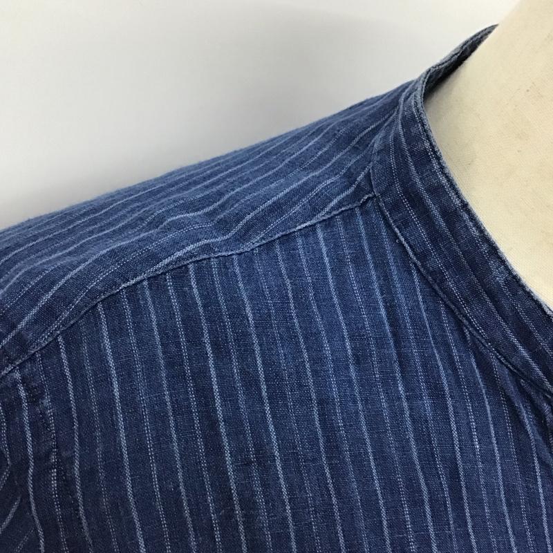 ポロラルフローレン POLO RALPH LAUREN シャツ、ブラウス 長袖 長袖シャツ ノーカラーシャツ ポケットシャツ 長袖カットソー ストライプシャツ XS ストライプ 紺 / ネイビー /  メンズ USED 古着 中古 10114651