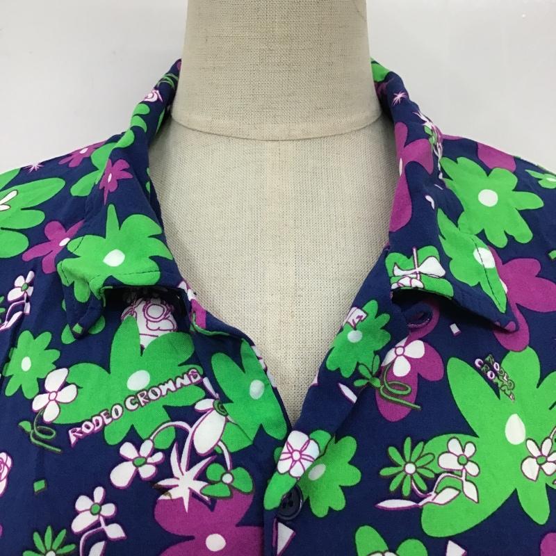 ロデオクラウンズ Rodeo Crowns シャツ、ブラウス 半袖 420fsa01-042m MATTFLOWERシャツ 半袖シャツ アロハシャツ プリントシャツ FREE プリント 紺 / ネイビー /  レディース USED 古着 中古 10105922