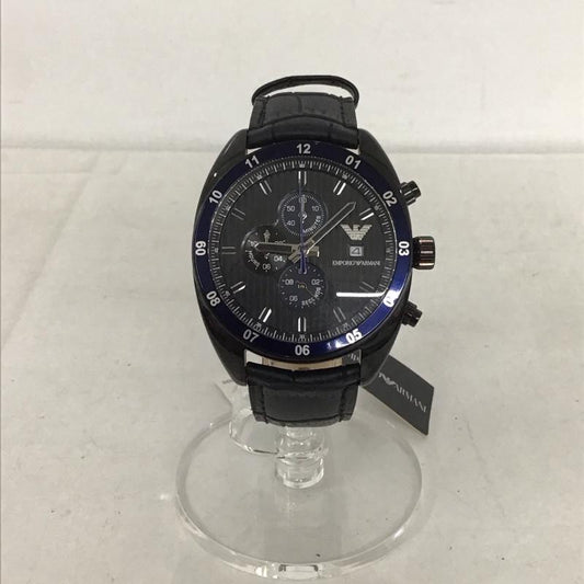 エンポリオアルマーニ EMPORIO ARMANI 腕時計 アナログ（クォーツ式） AR5916 レザーベルト ロゴ、文字 黒 / ブラック / X 紺 / ネイビー /  メンズ USED 古着 中古 10134050