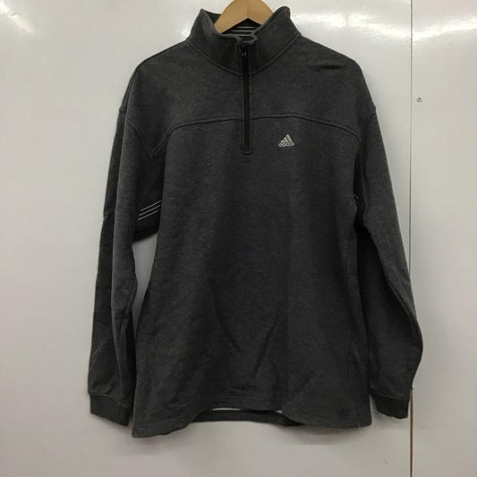 アディダス adidas トレーナー 長袖 長袖トレーナー スウェット ジップネック プルオーバー M ロゴ、文字 灰 / グレー /  メンズ USED 古着 中古 10145675