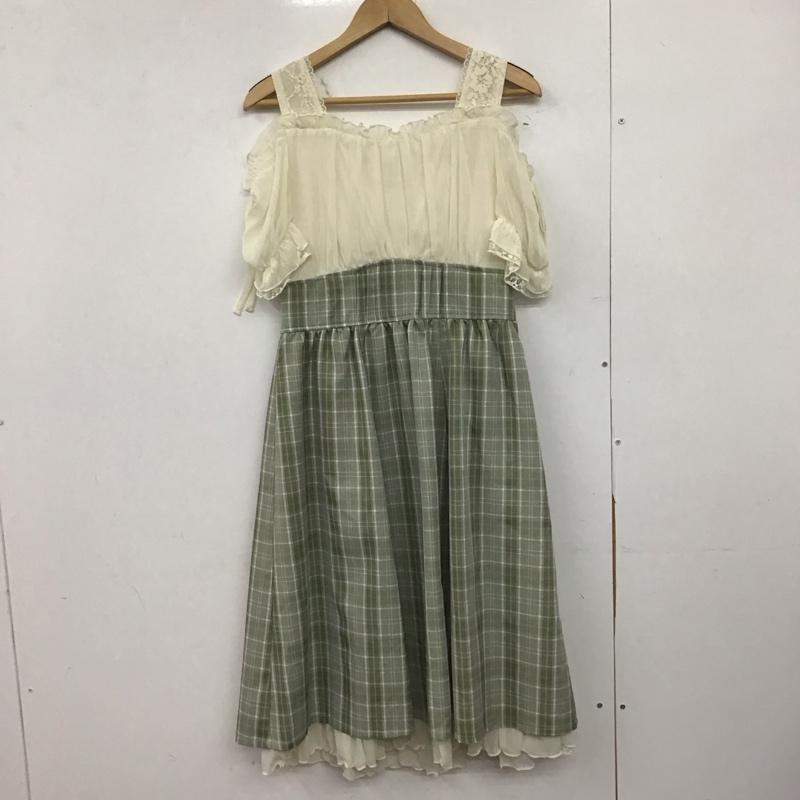 アクシーズファム axes femme ワンピース ひざ丈スカート CI351x54 ２ｗａｙドッキングワンピース FREE 無地 X チェック 白 / ホワイト / X 緑 / グリーン /  レディース USED 古着 中古 10147851